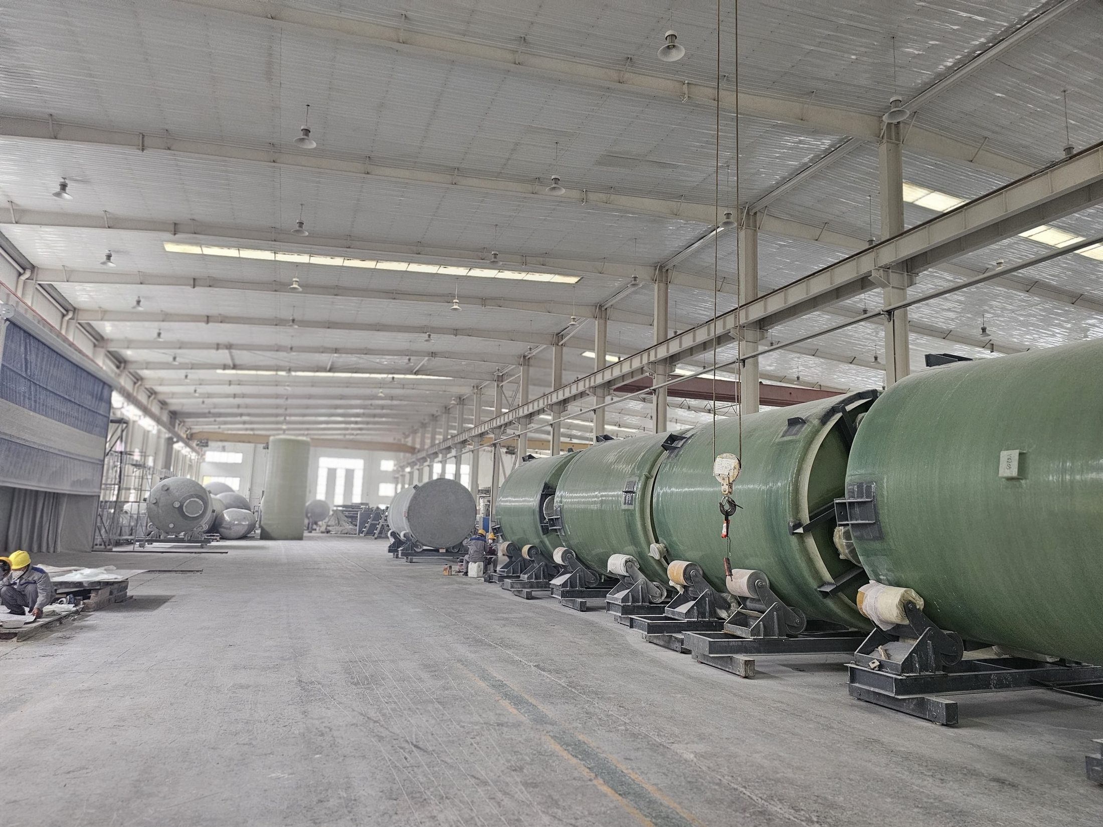 FRP tank fabrication shop in China during filament winding